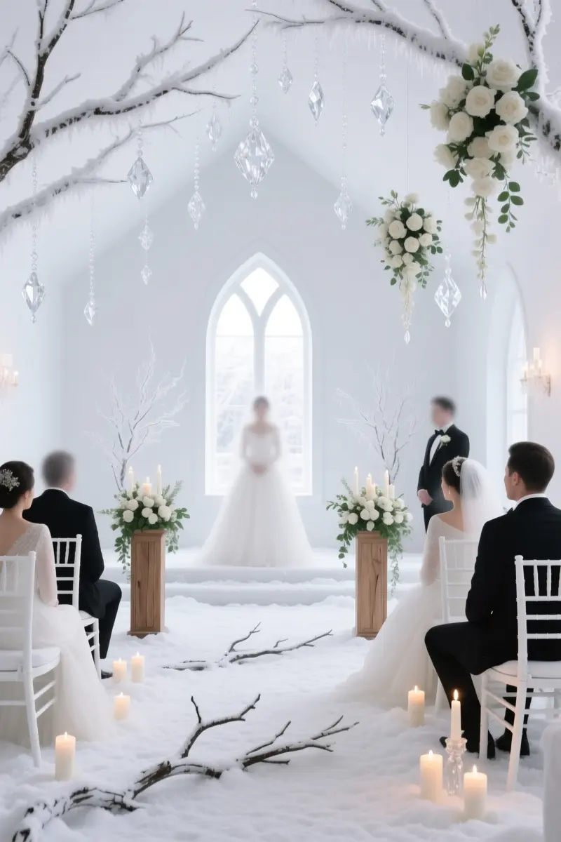 1. All-White 'Snow Queen' Ceremony Decor
