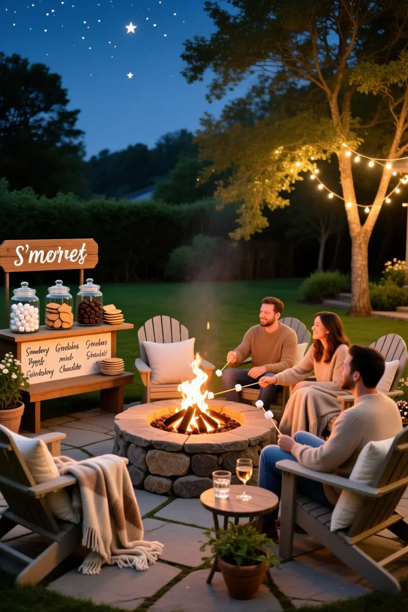 10. Cozy Fire Pit & Gourmet S'mores Bar
