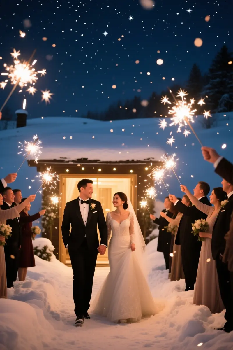 10. Midnight Sparkler Send-Off Against the Night Snow