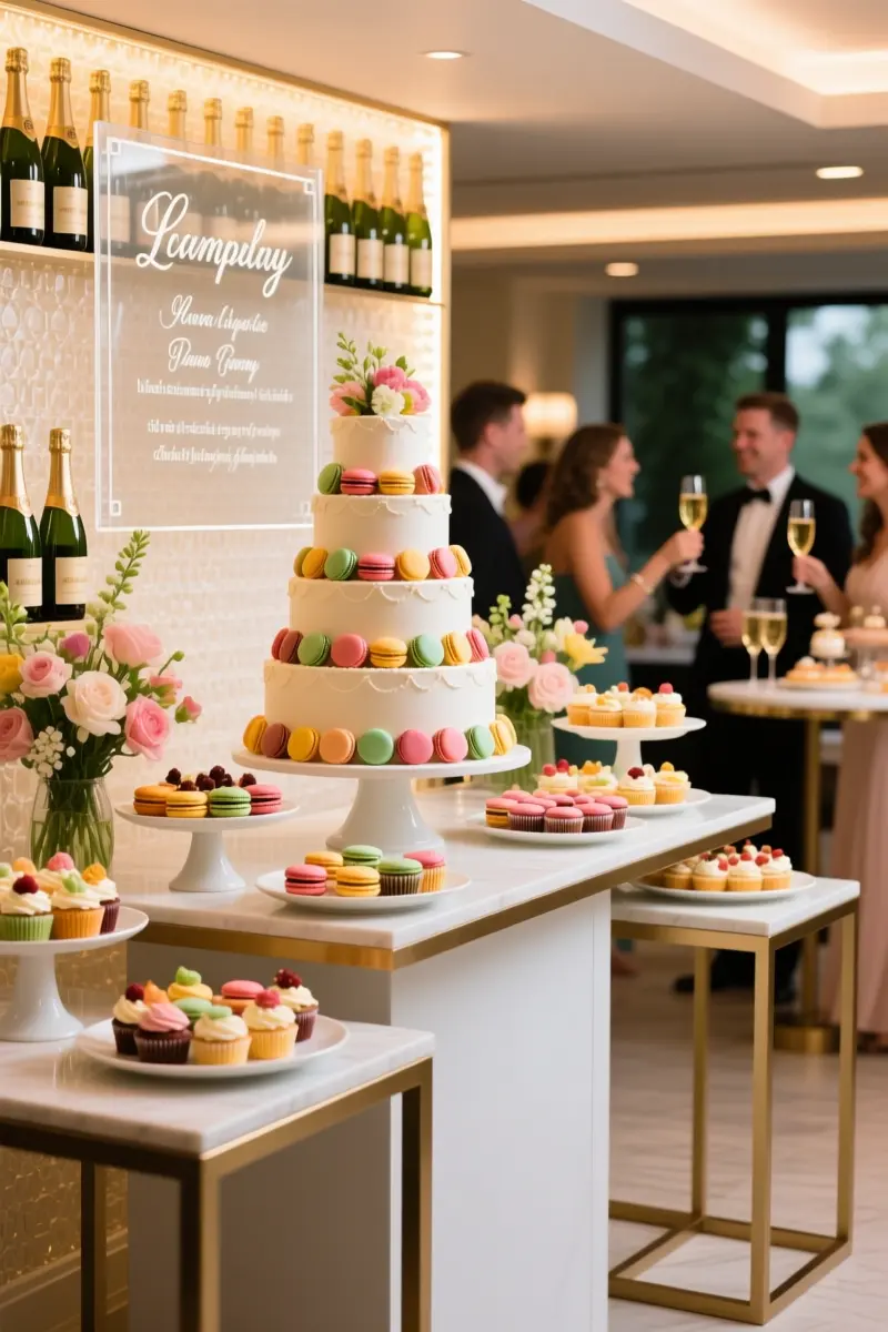 11. Chic Champagne Wall & Dessert Bar