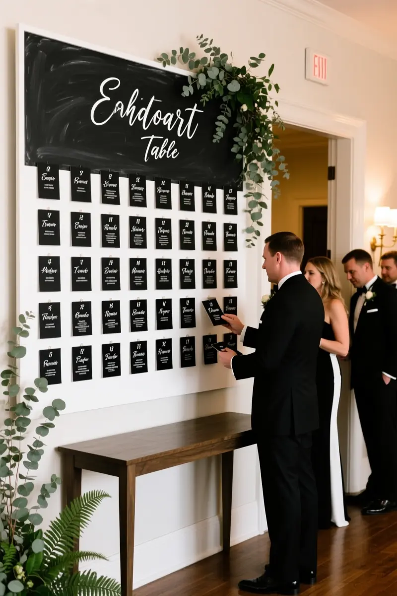 12. Monochromatic Escort Card Wall