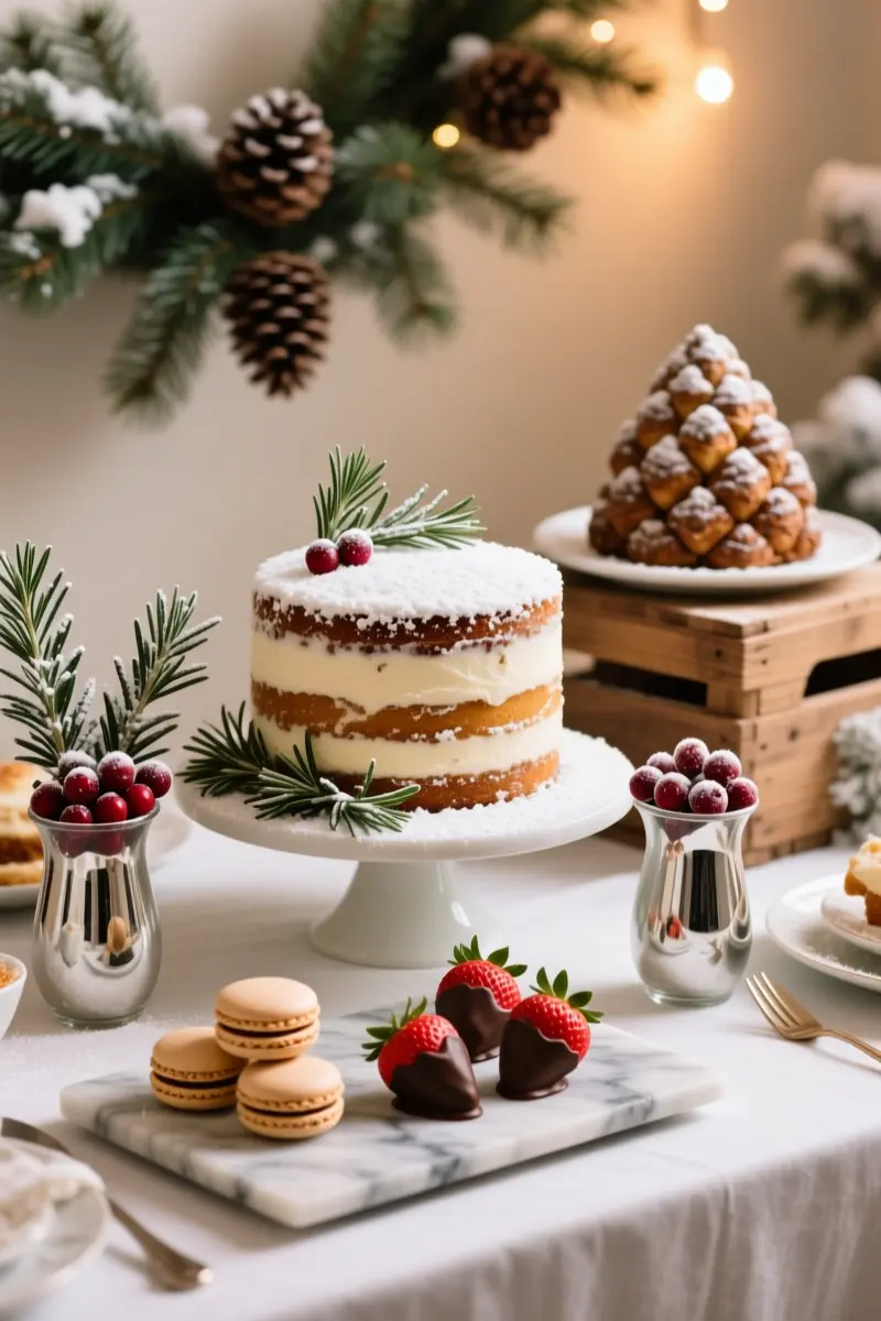 12. Winter-Themed Dessert Table with Frosted Treats