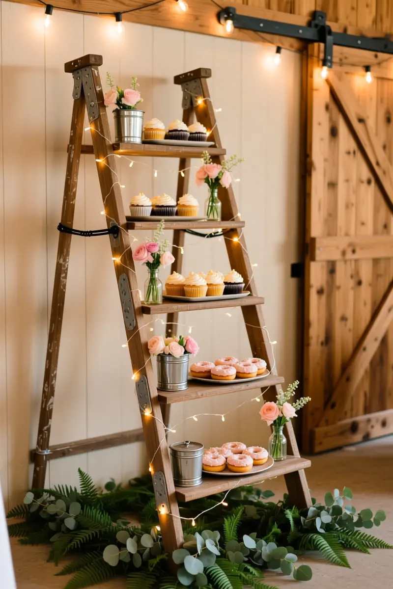 14. Repurposed Wooden Ladder Dessert Display