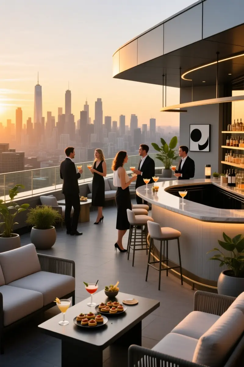 2. Modern Rooftop Cocktails & Canapés