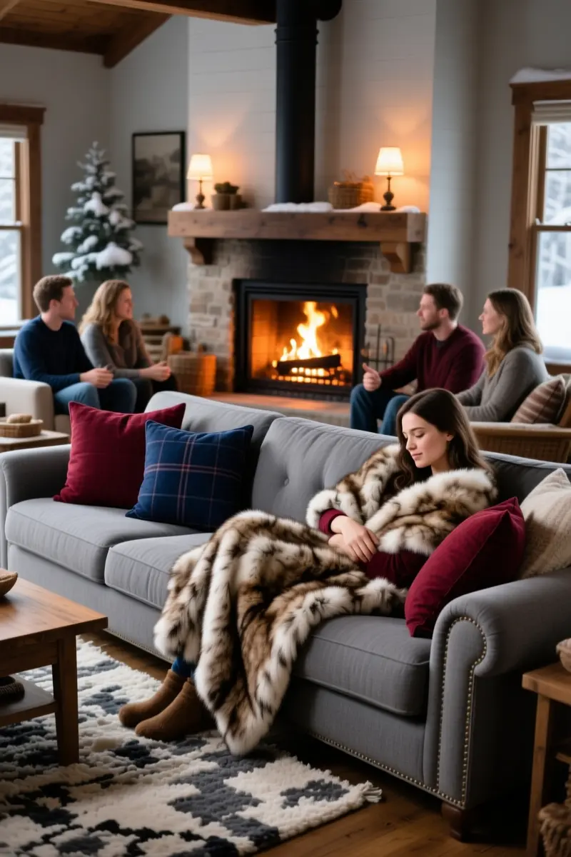 3. Cozy Fireside Lounge Areas with Faux Fur