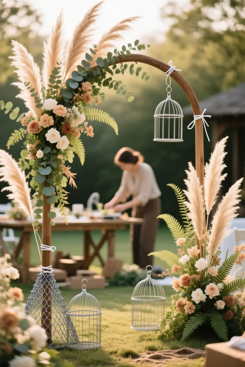 4. DIY Pampas Grass and Floral Arch Installations