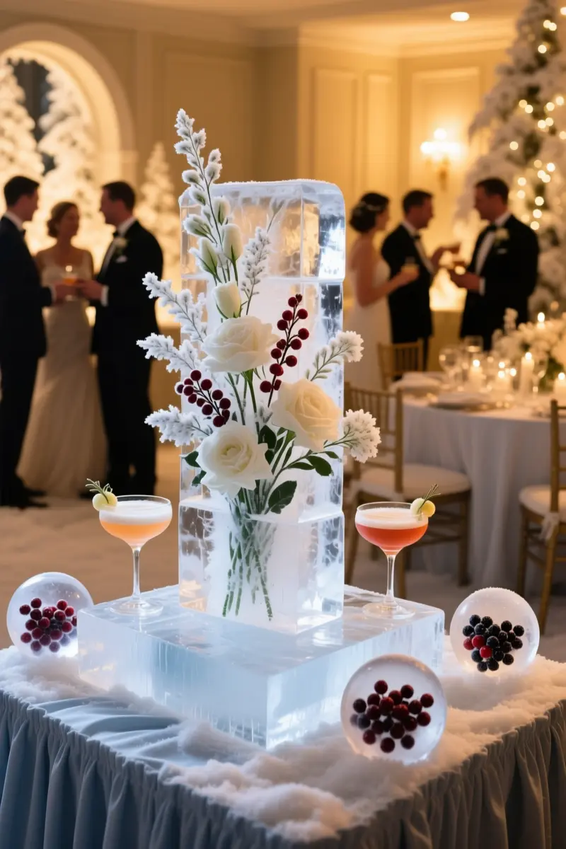 7. Ice Sculptures with Frozen Florals or Signature Cocktails