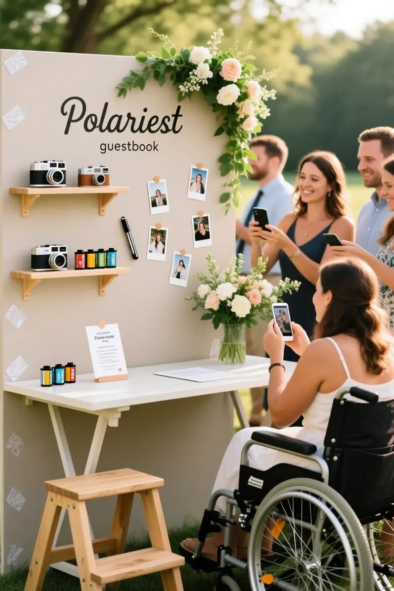 7. Polaroid Guestbook Station with Custom Backdrop
