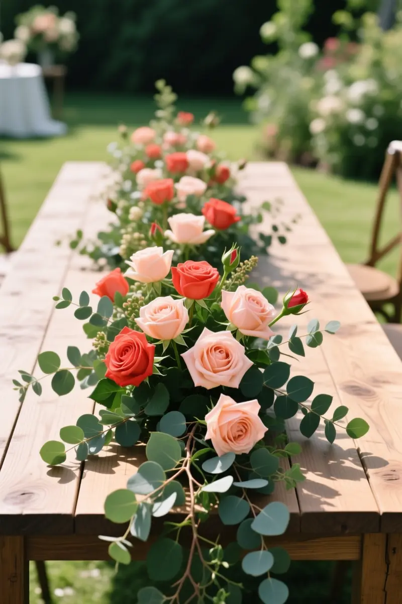 4. Coral, Peach, and Deep Forest Green