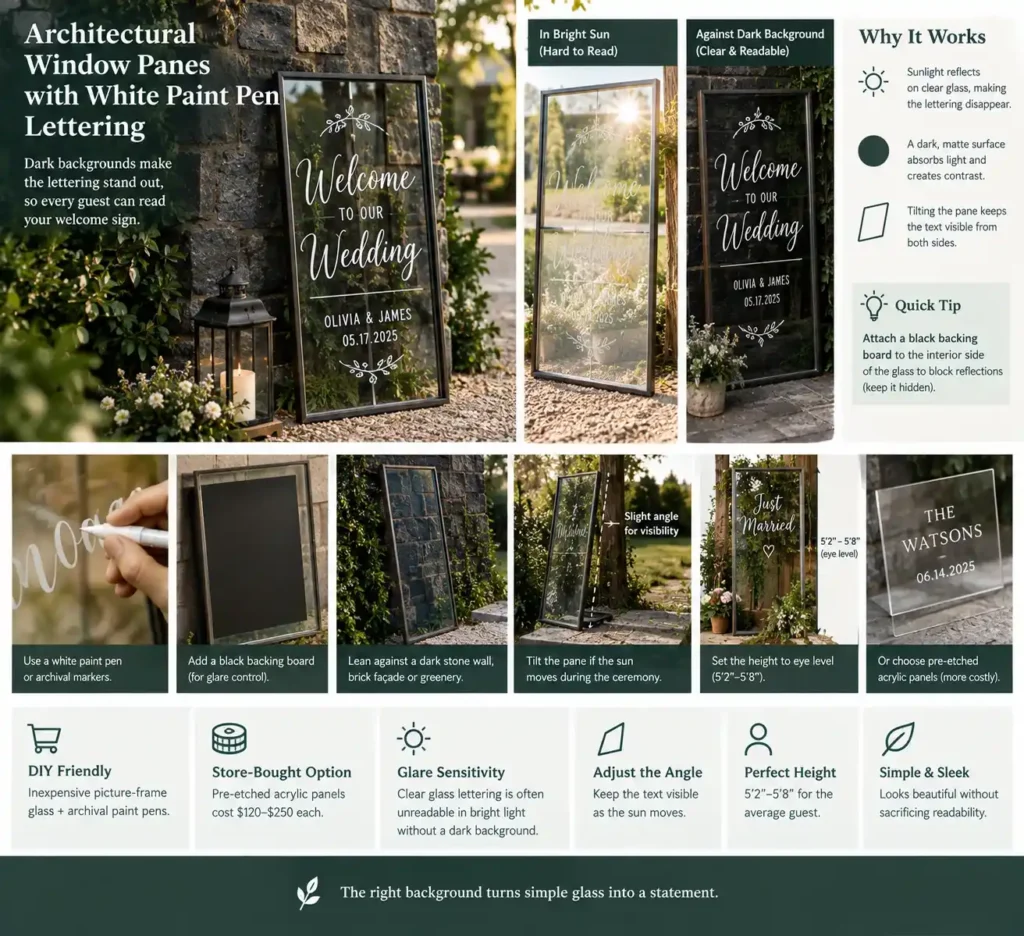 Architectural Window Panes with White Paint Pen Lettering Idea
