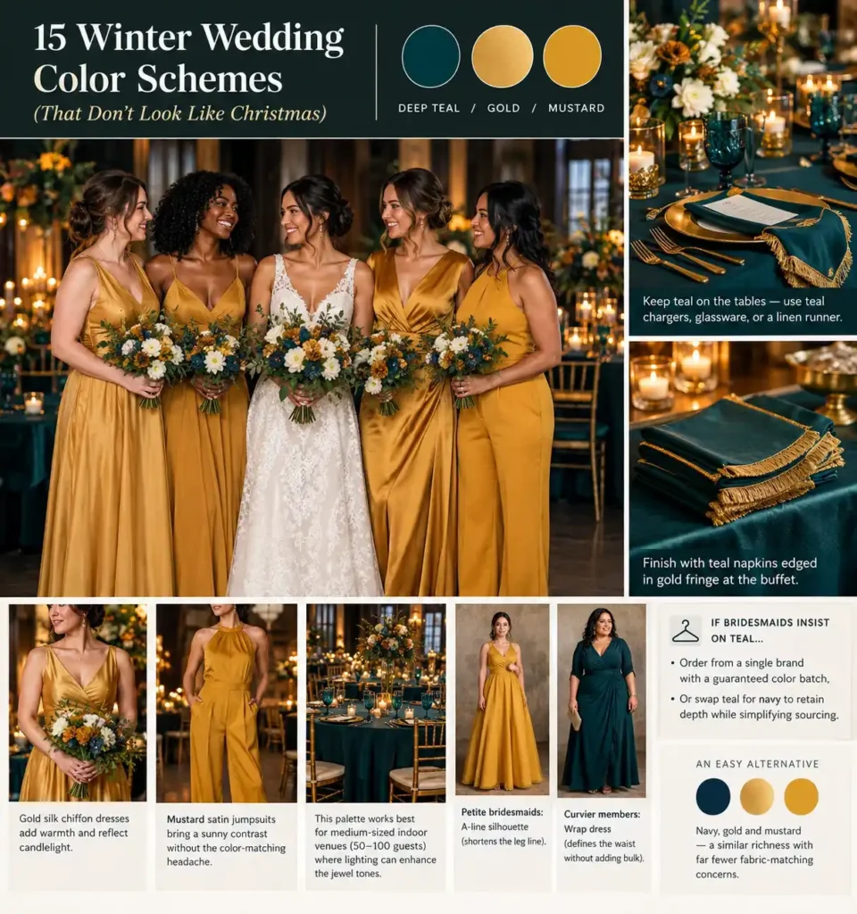 Deep Teal, Gold, and Mustard Winter Wedding