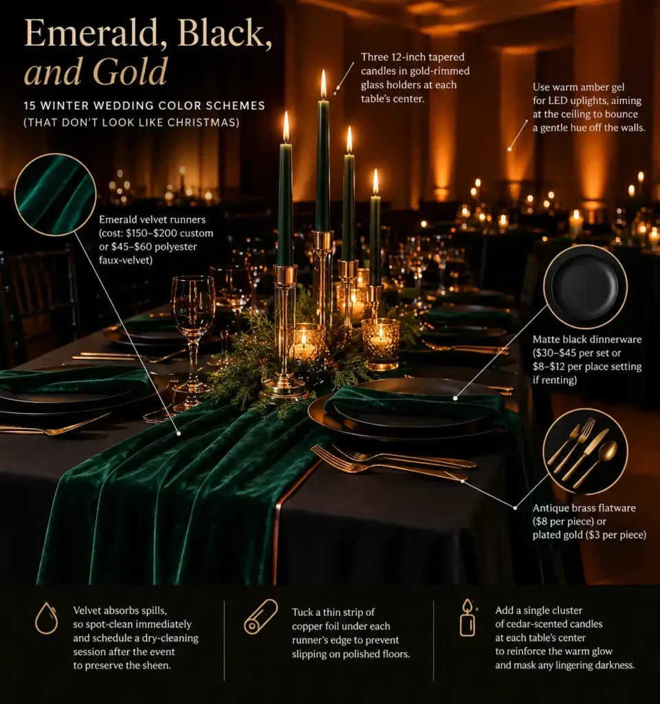 Emerald, Black, and Gold Wedding color scheme Idea