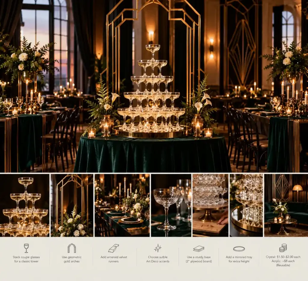 Gatsby-Inspired Emerald Champagne Tower
