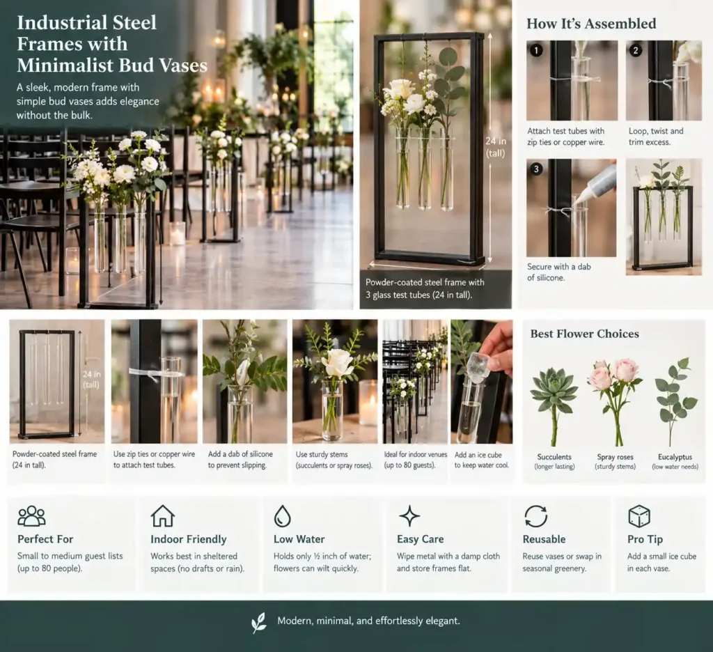 Industrial Steel Frames with Minimalist Bud Vases Idea