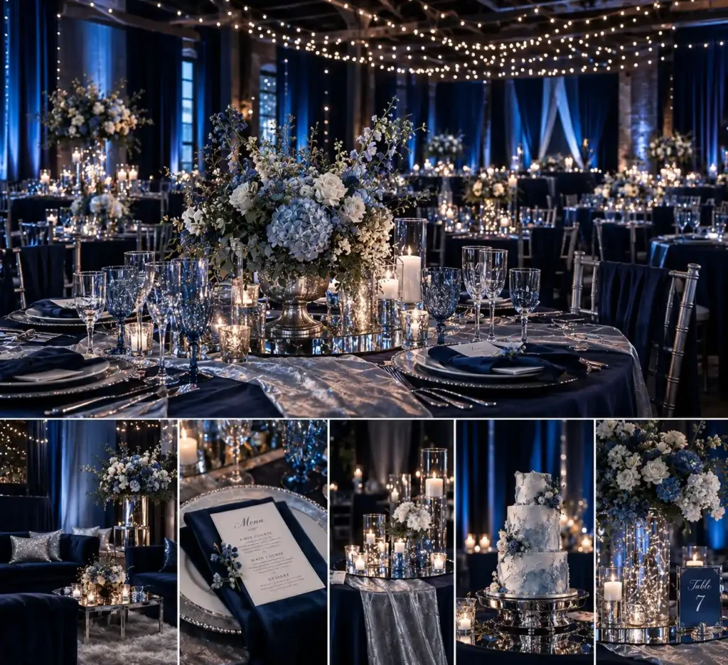 Midnight Blue Wedding Reception Moodboard
