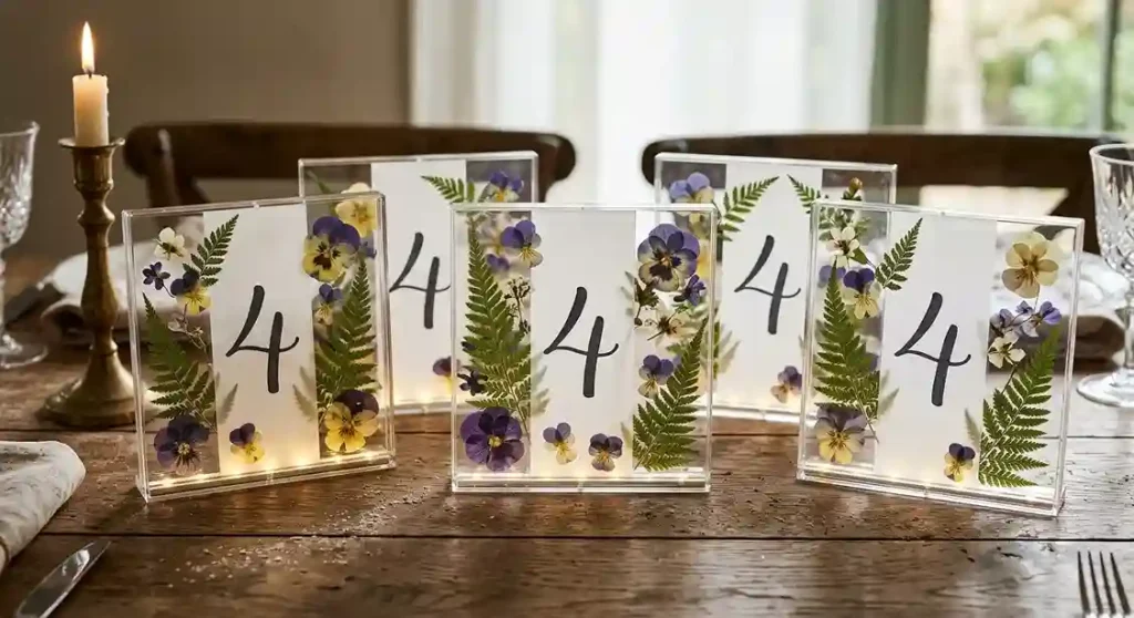 Real Pressed Flower Acrylic Table Numbers
