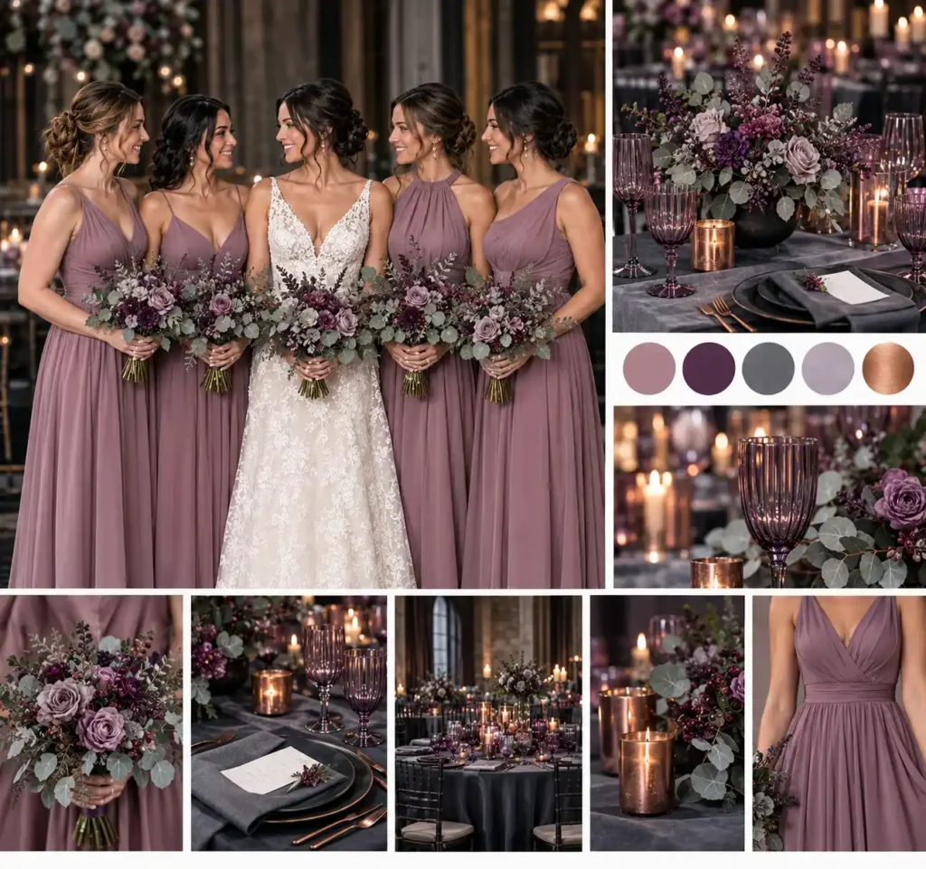 Romantic Mauve Winter Wedding Moodboard