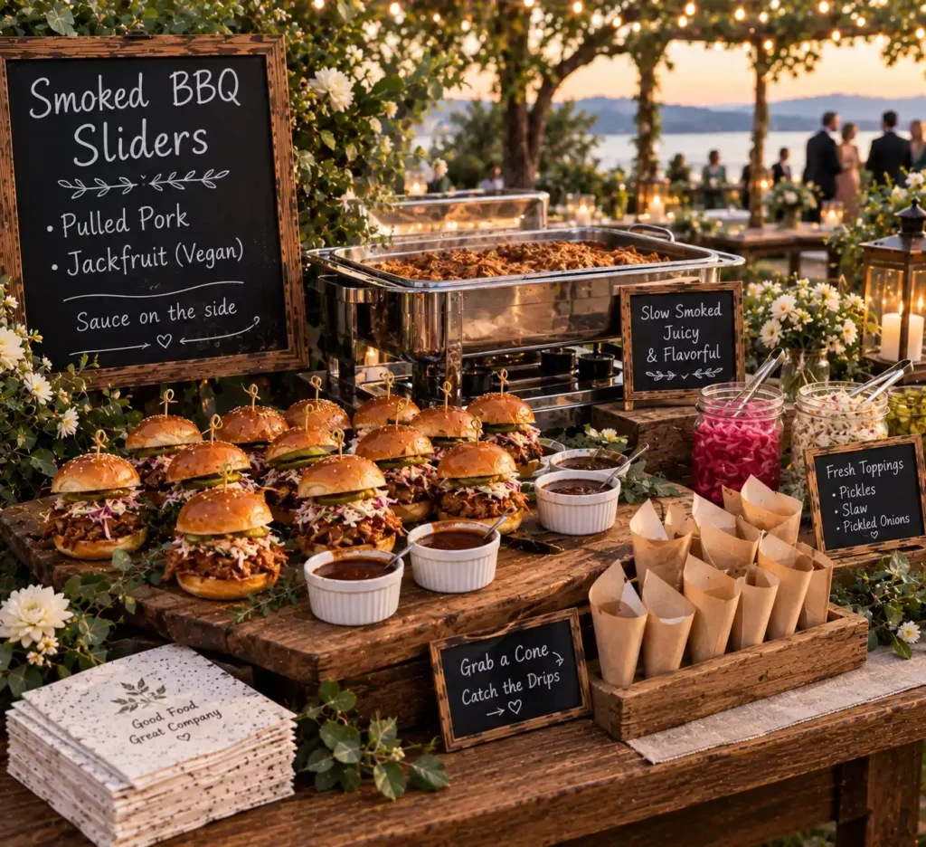 Rustic BBQ Slider Buffet at Sunset