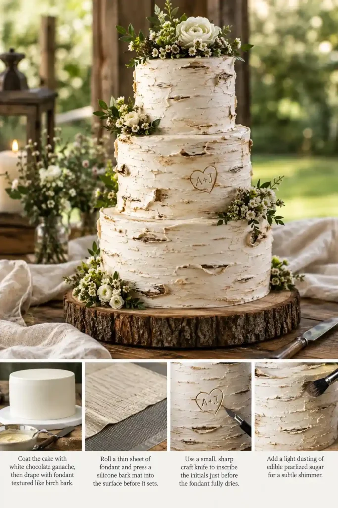 Rustic Birch Bark Wedding Cake Guide 