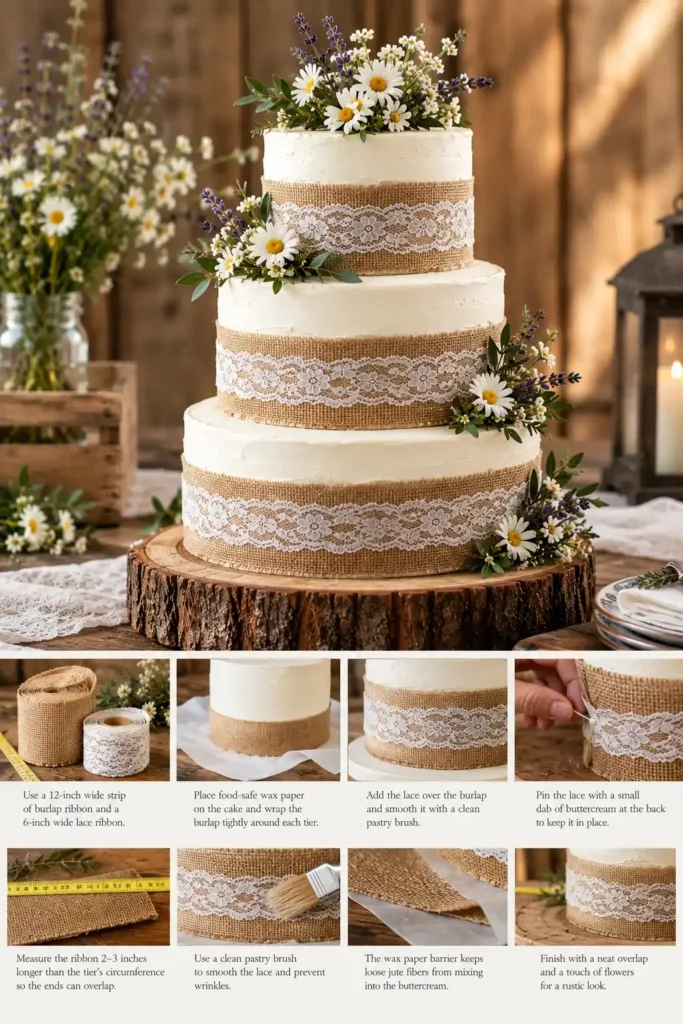 Rustic Burlap Lace Wedding Cake Tutorial