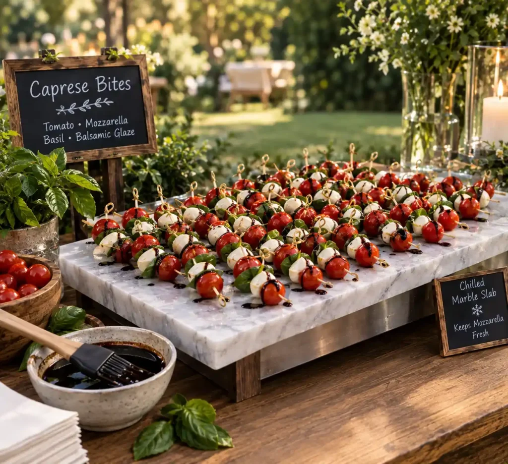 Rustic Caprese Bites Garden Buffet