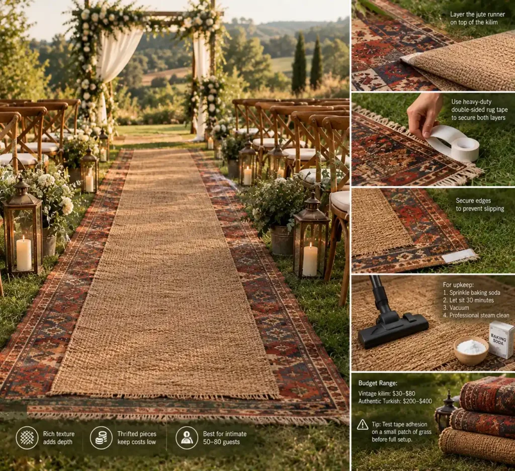 Rustic Layered Rug Wedding Aisle Guide