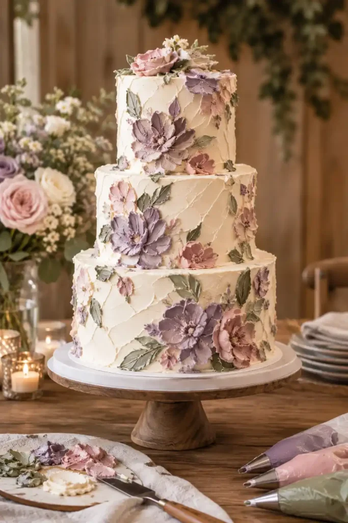 Rustic Pastel Floral Wedding Cake