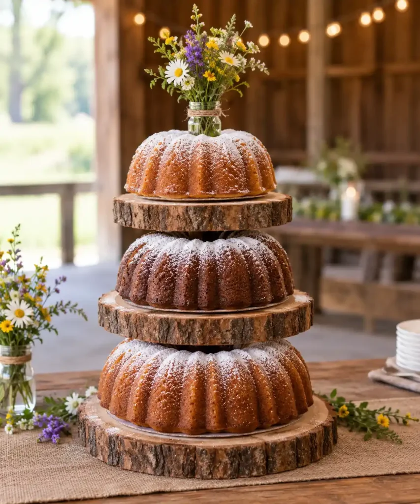 Rustic Three-Tier Bundt Cake Display