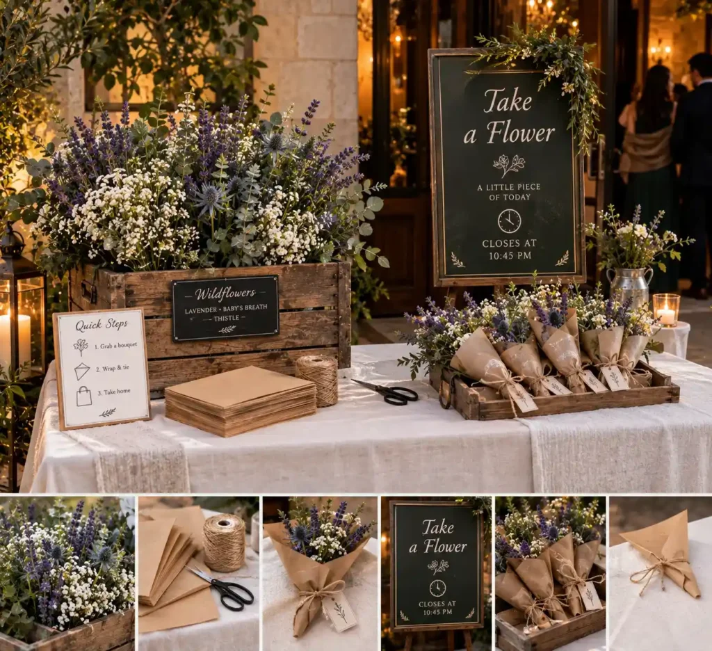 Rustic Wedding Wildflower Takeaway Station