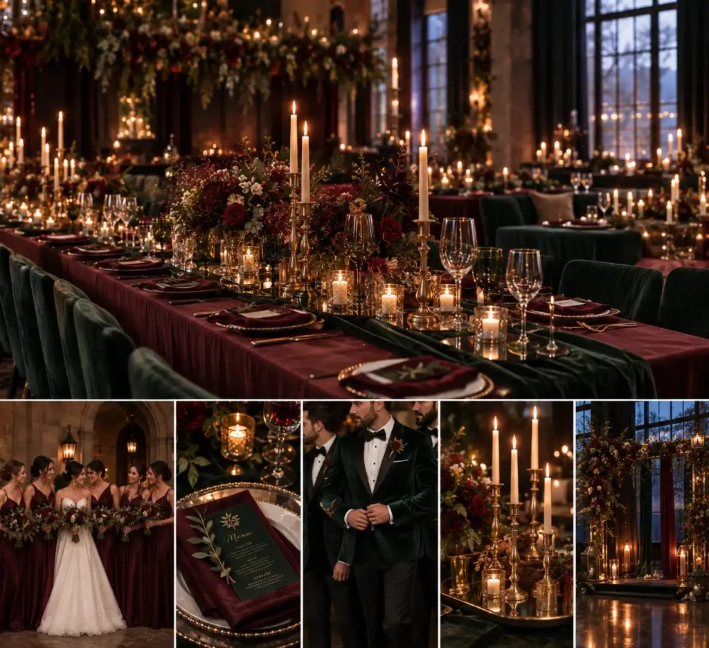 Vintage Burgundy and Emerald Wedding Soirée