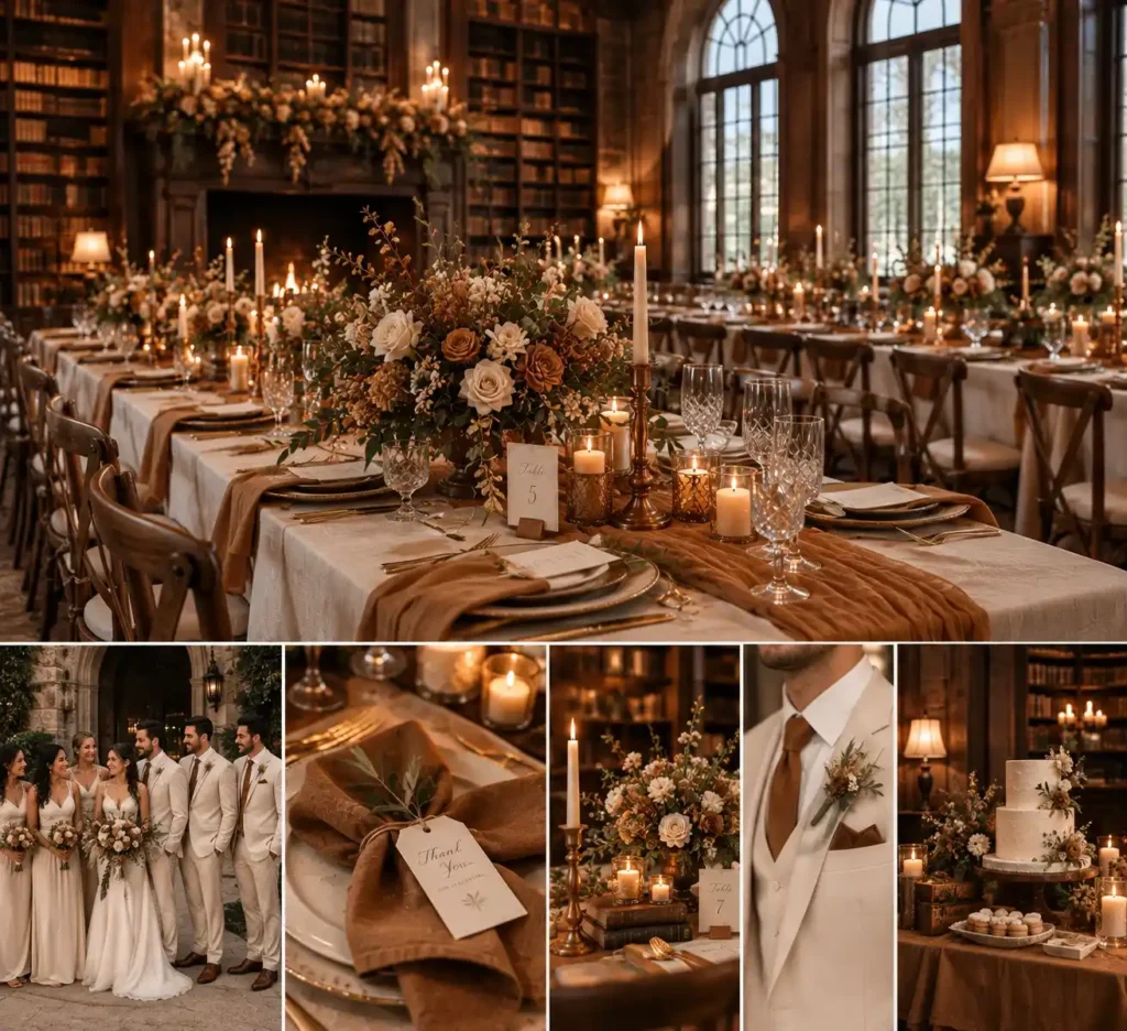 Warm Library Wedding Editorial