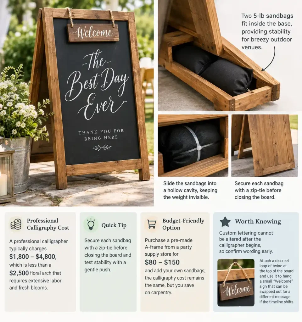 Weighted A-Frame Wooden Boards with Professional Calligraphy Idea