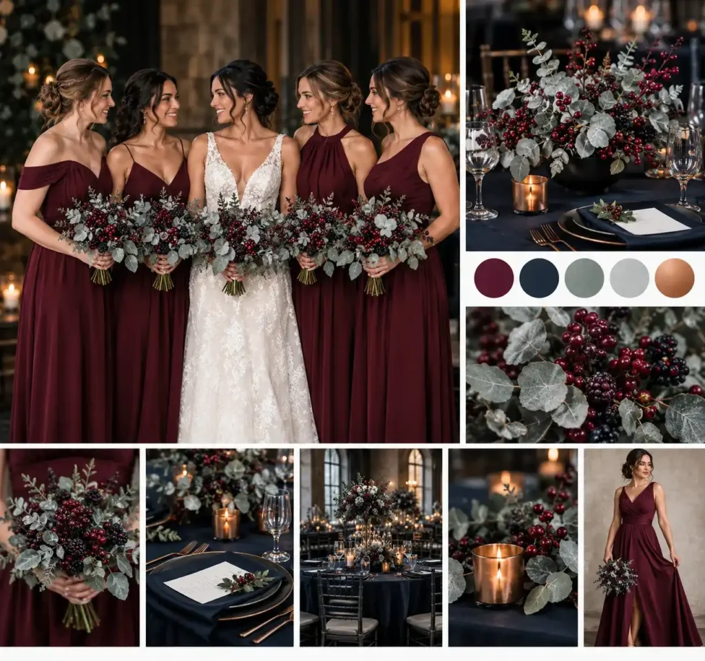 Winter Wedding in Burgundy and Eucalyptus Idea