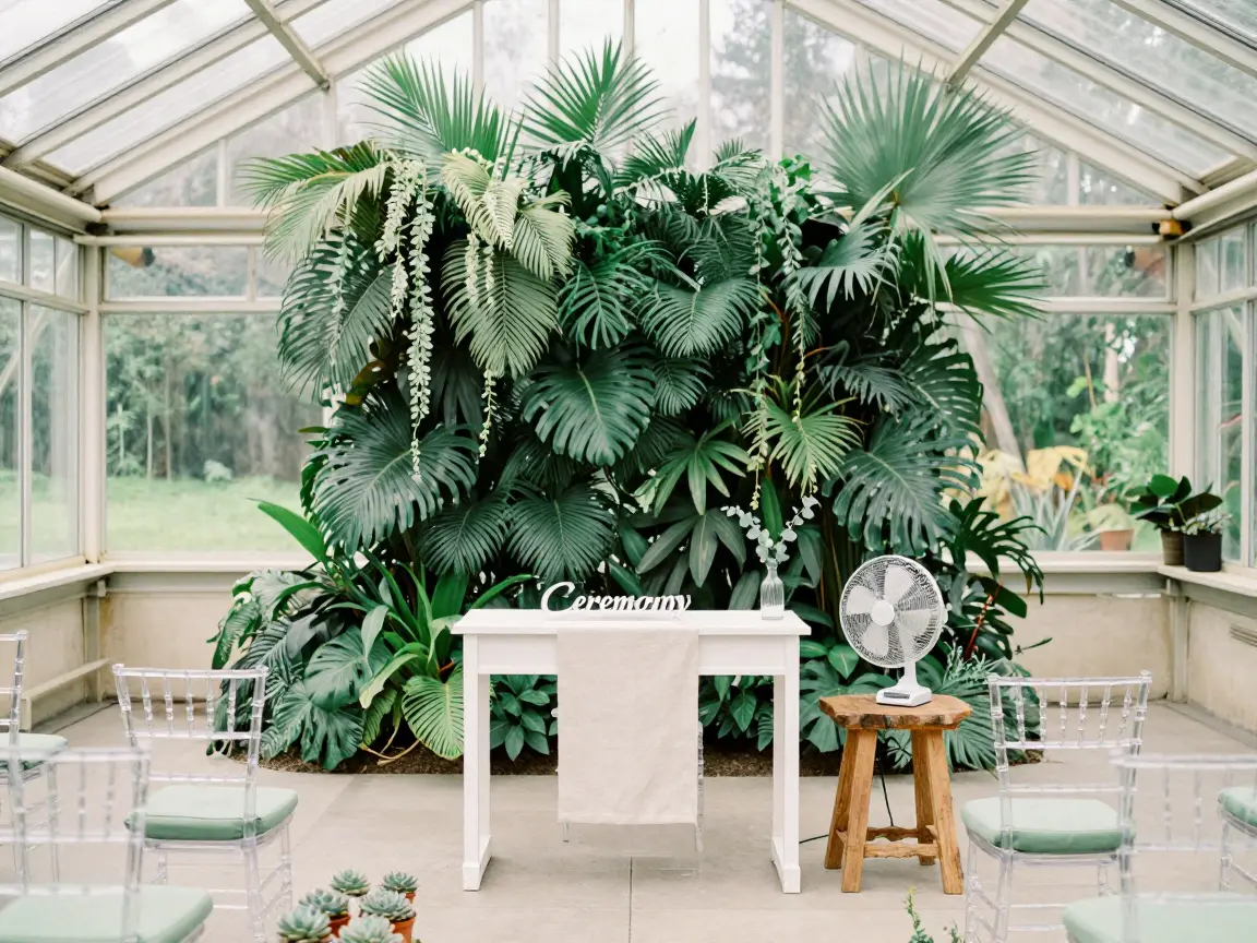 11. Public Greenhouse Ceremony with Built-In Botanical Backdrop