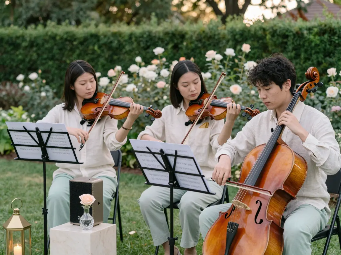 String quartet playing chamber arrangements at a wedding reception