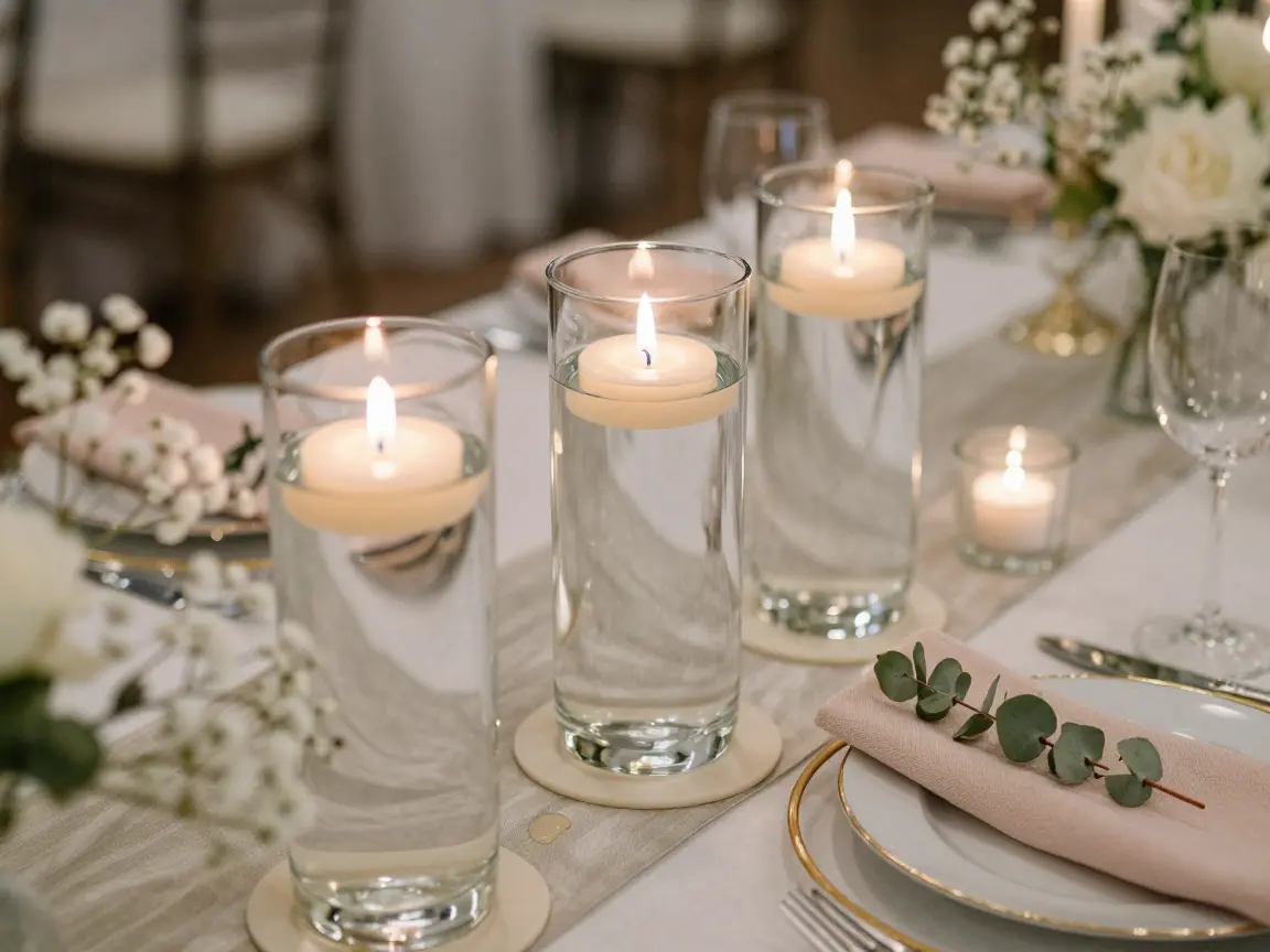 12. Floating Soy Candles in Glass Cylinders (Ideas 34-36)