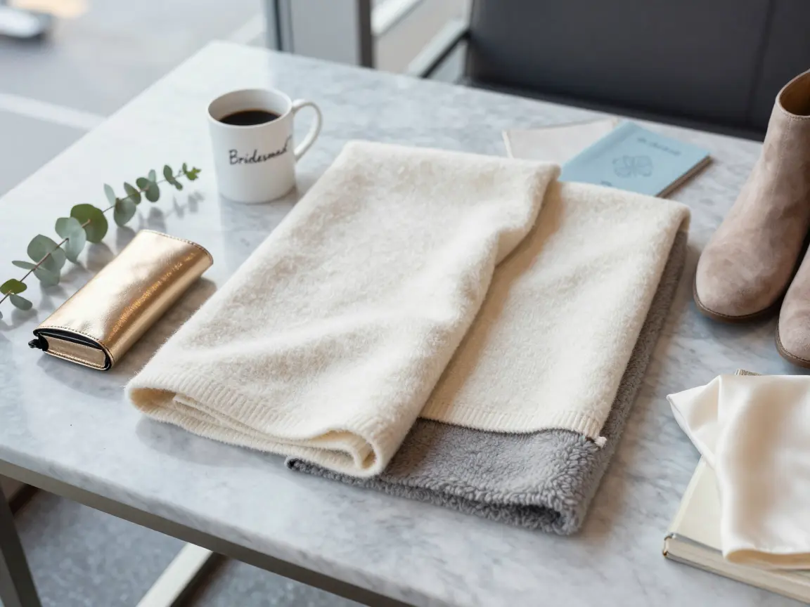 Ivory cashmere travel wrap draped over a chair