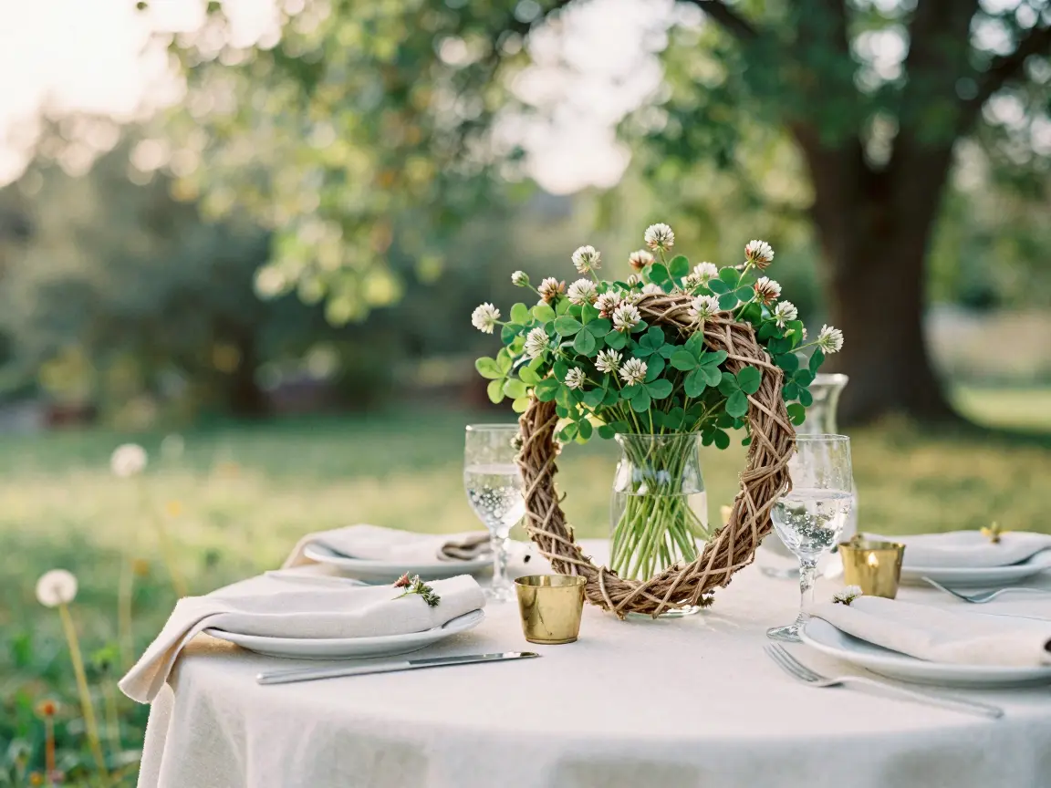 16. Grapevine Wreaths Nesting Glass Vases of Clover