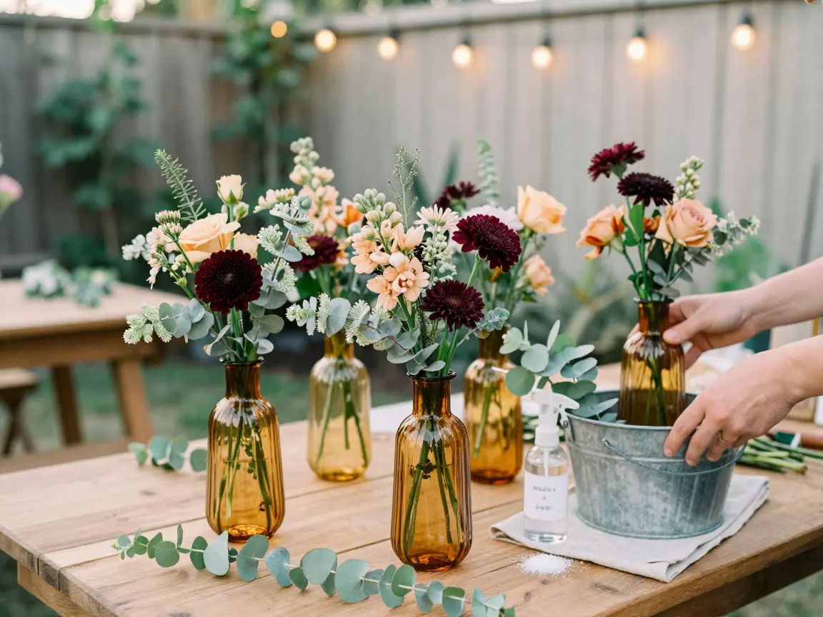 17. Local Flower Market Bulk Buckets Arranged in Bud Vases