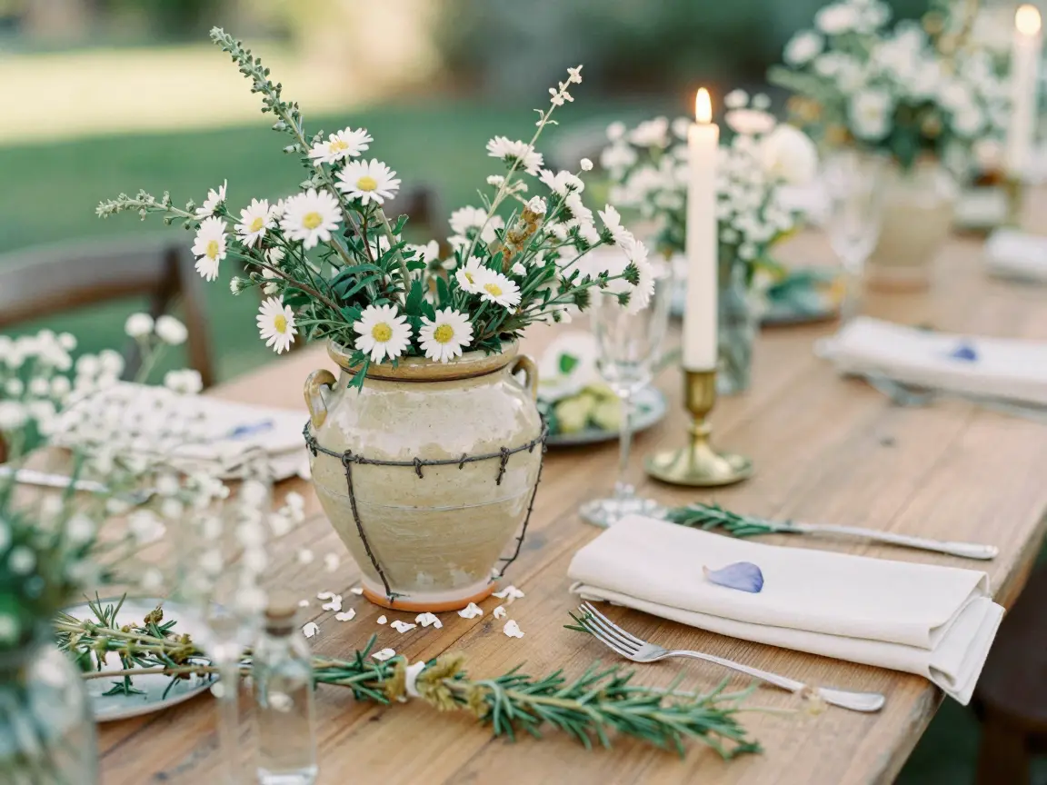 17. Stoneware Crocks with Foraged Branches and Asters