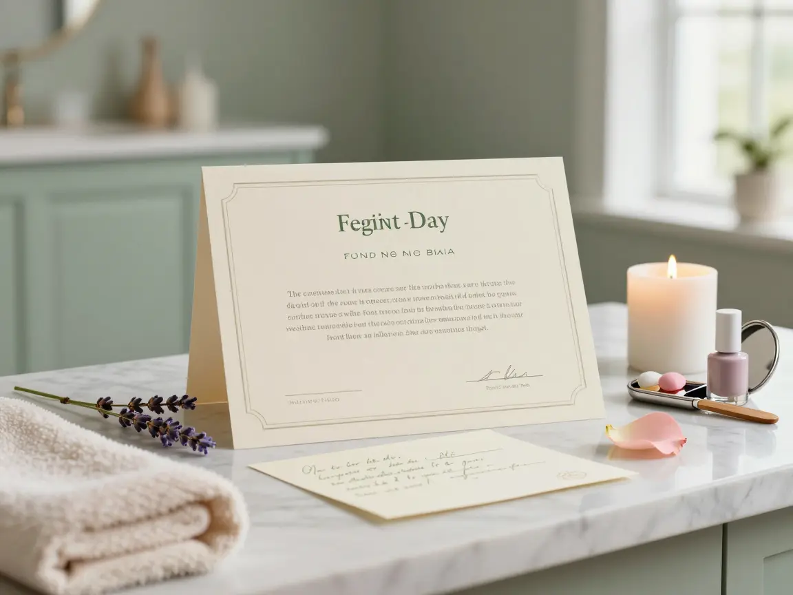 Spa gift certificate on cardstock with a lavender sprig