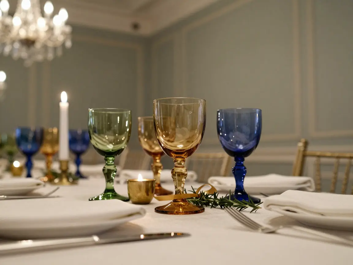 5. Mismatched Tinted Glass Goblets (Ideas 13-15)