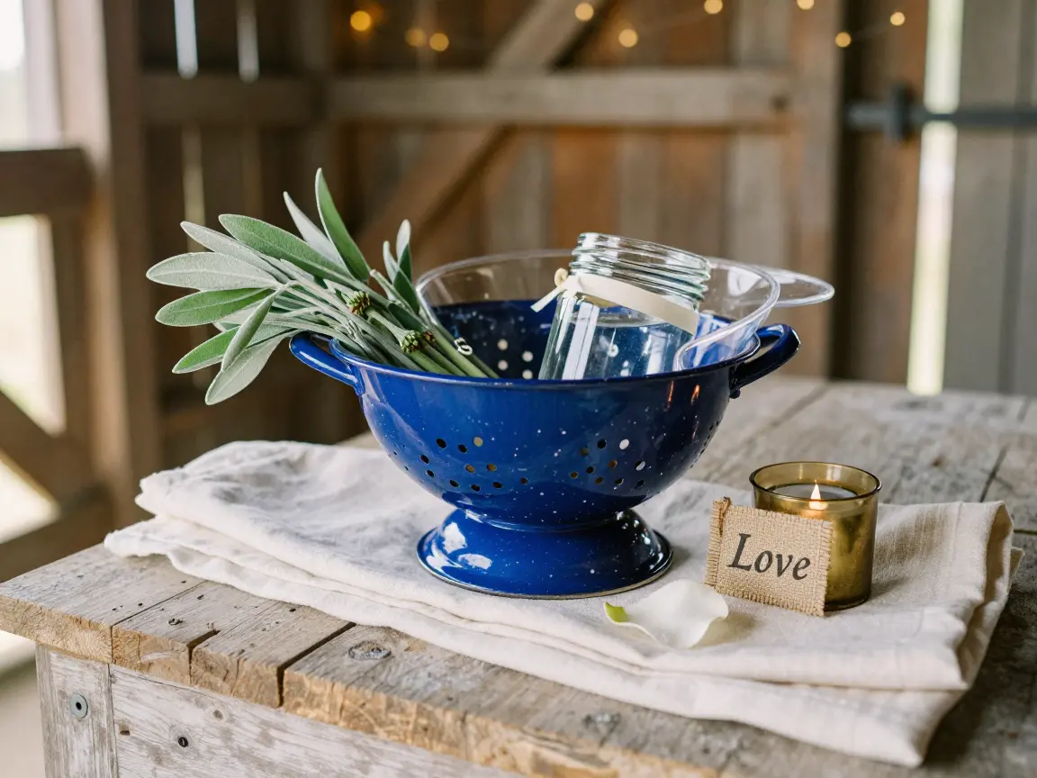 6. Farmhouse Enamelware Colanders with Field Flowers