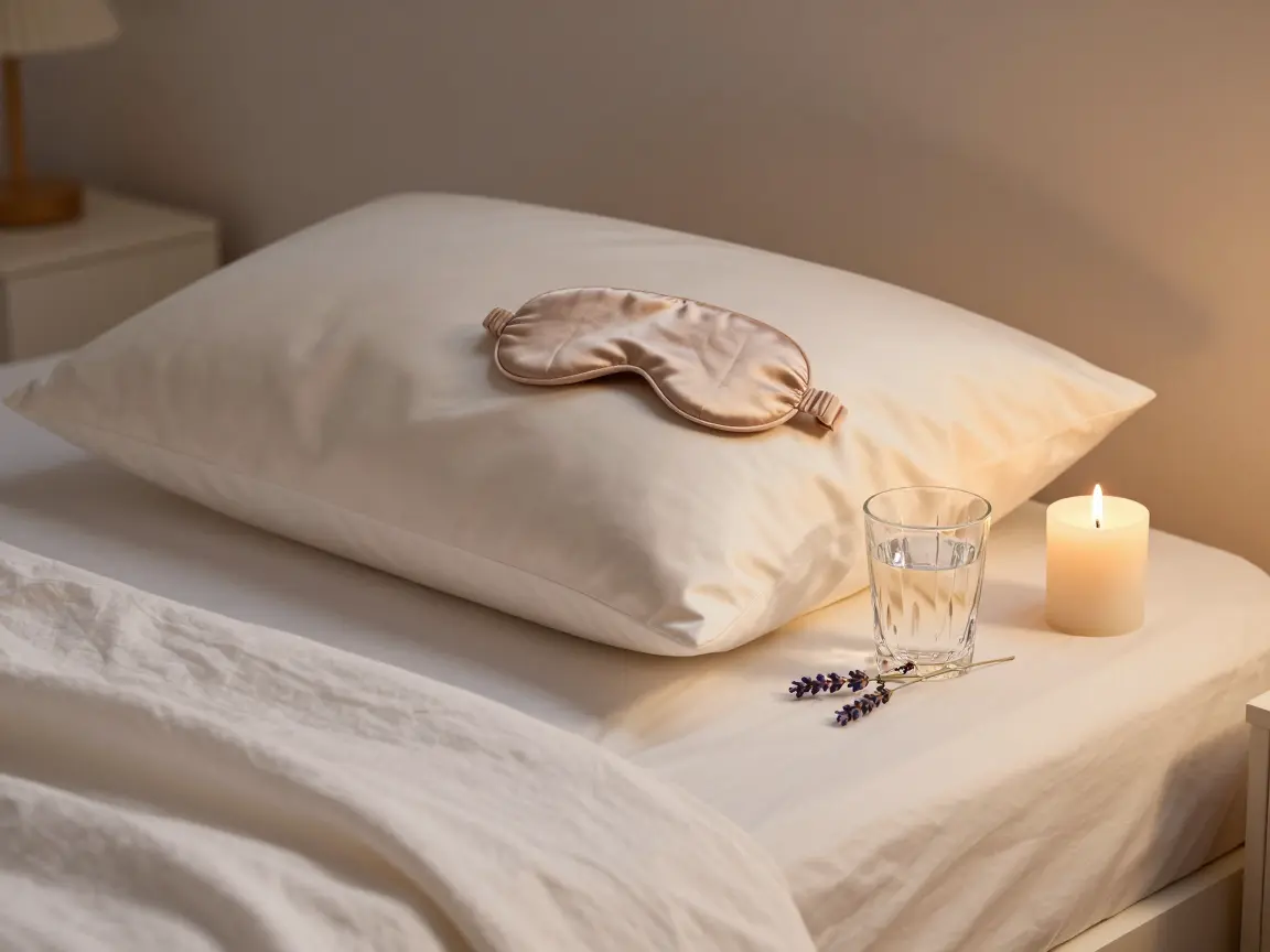 Ivory mulberry silk pillowcase with a matching sleep mask