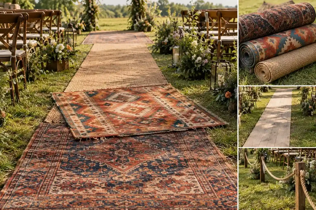 Bohemian Wedding Aisle Rugs and Decor 